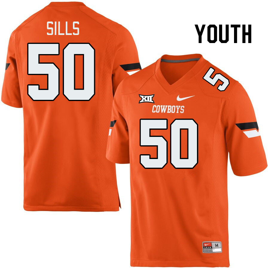 Youth #50 Wiley Sills Oklahoma State Cowboys College Football Jerseys Stitched-Retro Orange